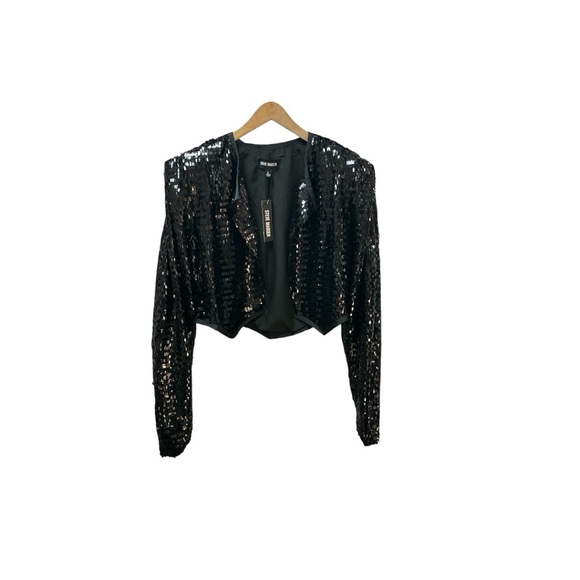 NWT Steve Madden Juliet Sequin Cropped Jacket Size XS S black NEW shoulder pads - Picture 9 of 16